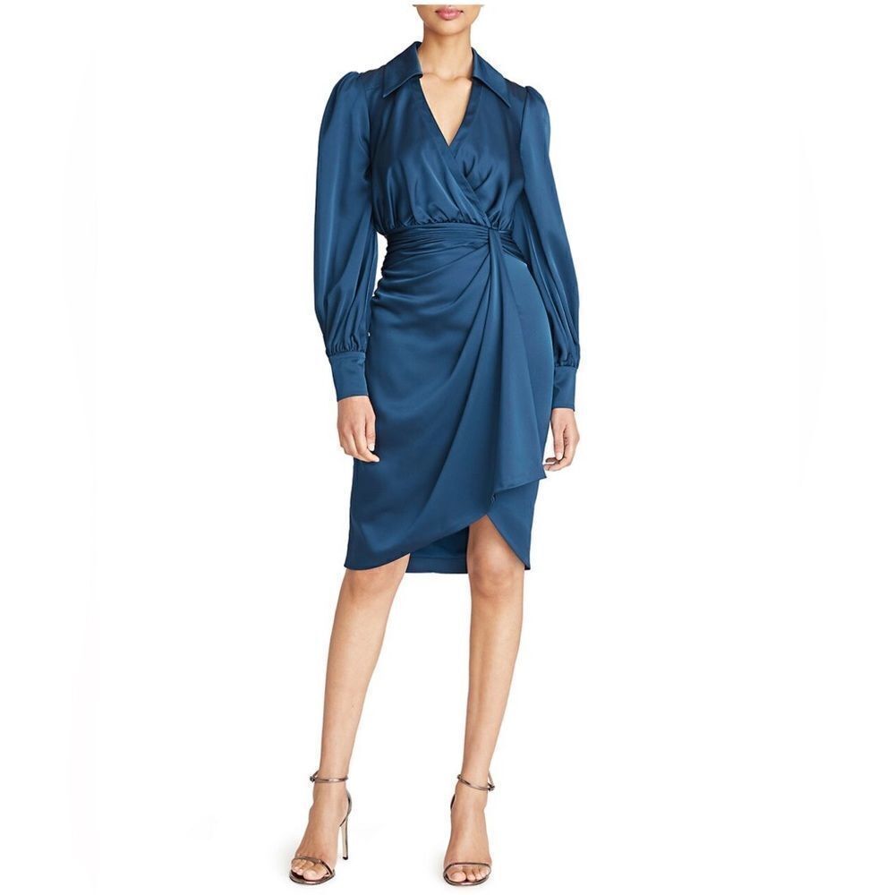 Theia Jodi Bishop Sleeve Faux-Wrap Shirtdress size 14